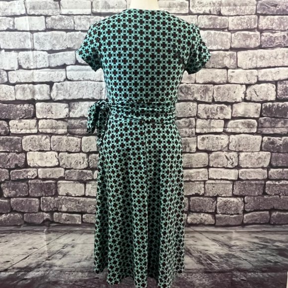 Harolds Brown & Aqua V-Neck Dress Size Small - Picture 6 of 10